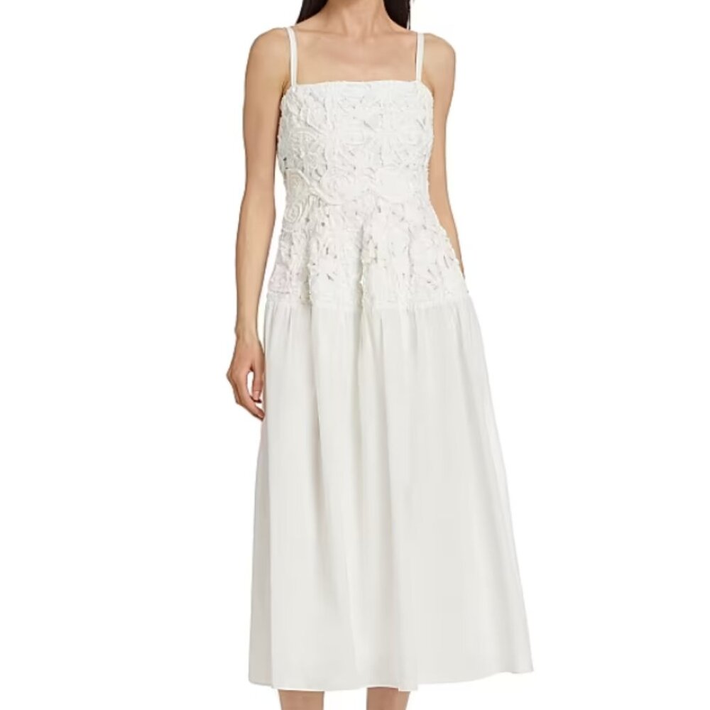SIMKHAI Veronica Cotton Textured Midi-Dress in White Size 0 NWT